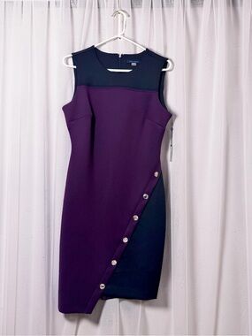 Tommy Hilfiger Colorblock Sheath Dress Purple Navy Sleeveless Size 8 NWT